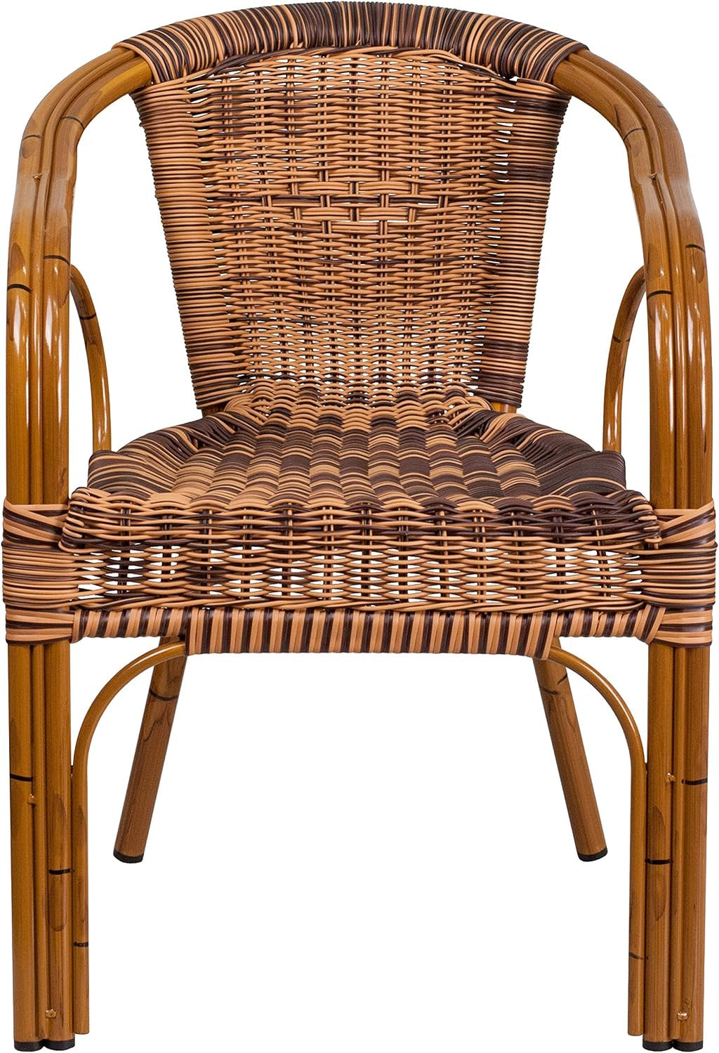 EMMA + OLIVER Brown Rattan Patio Chair with Dark Red Bamboo