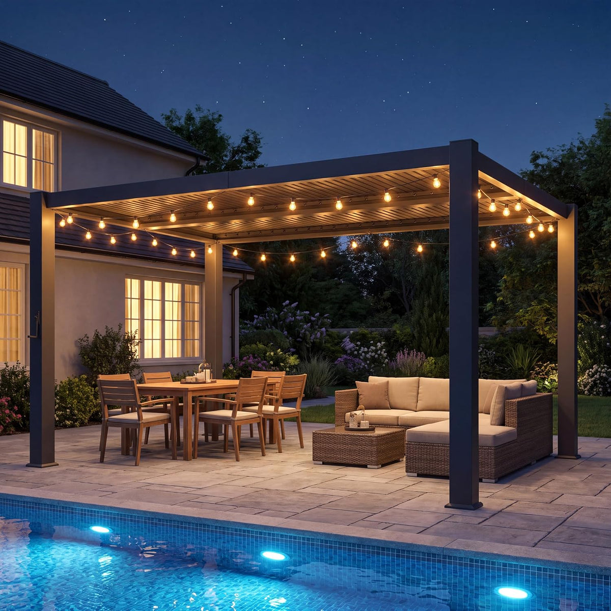 Aoxun Louvered Pergola 10x12, 3.8" Thick Posts, 82.5 MPH Wind Resistance