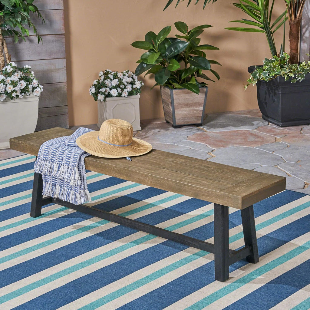 Christopher Knight Home Toby Outdoor Acacia Wood Bench, Sandblast Gray Finish and Black
