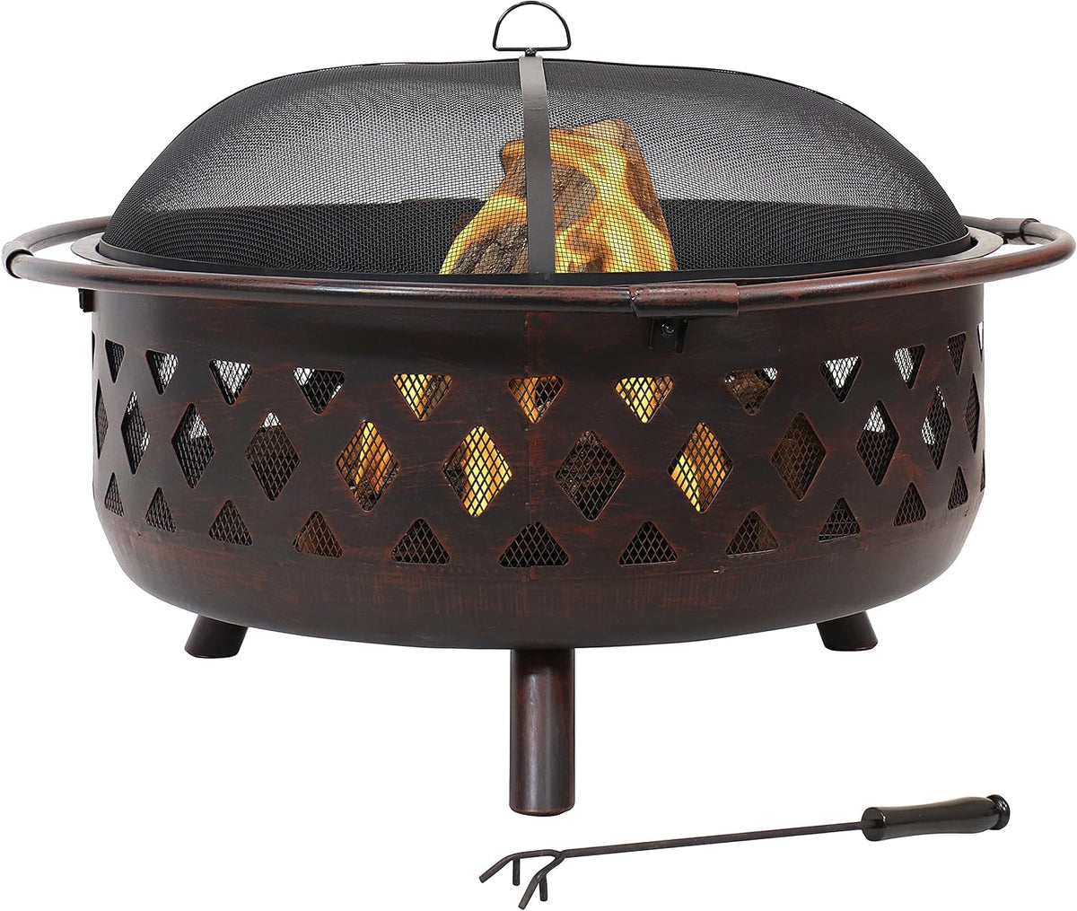 Sunnydaze Crossweave 36" Large Outdoor Fire Pit, Wood Burning, Round