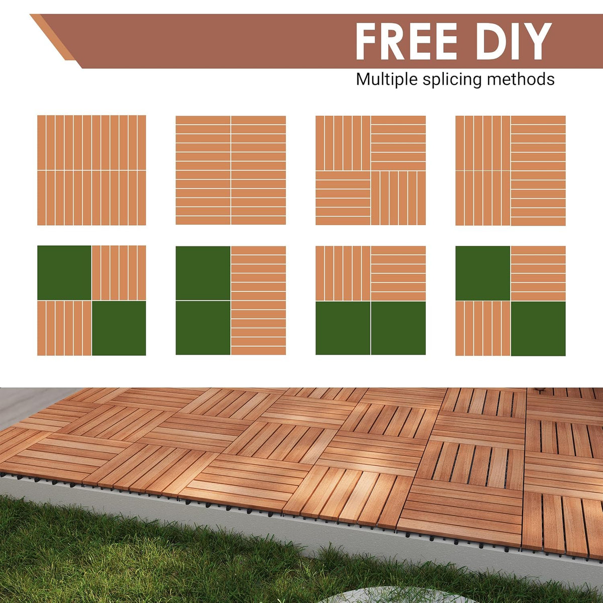 primezone 108 pcs solid acacia wood interlocking patio on a desk or shelf