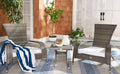 SAFAVIEH Outdoor - Edna 3-Piece Lounge Set - Grey Brown & White - Steel Frame & Faux Rattan with Cushion - Wingback Tropical French Design - Ideal for Patio, Deck, Porch, Backyard (PAT7719C)