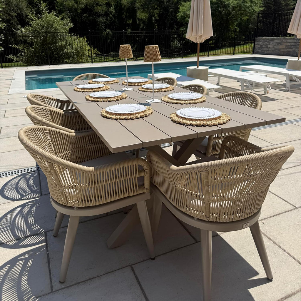 PURPLE LEAF 9 Pieces Outdoor Dining Set with Cushion Wicker, Champagne