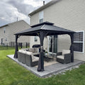 PURPLE LEAF Patio Hardtop Gazebo 10' x 14' Aluminum 3.9" Thick Posts, Grey