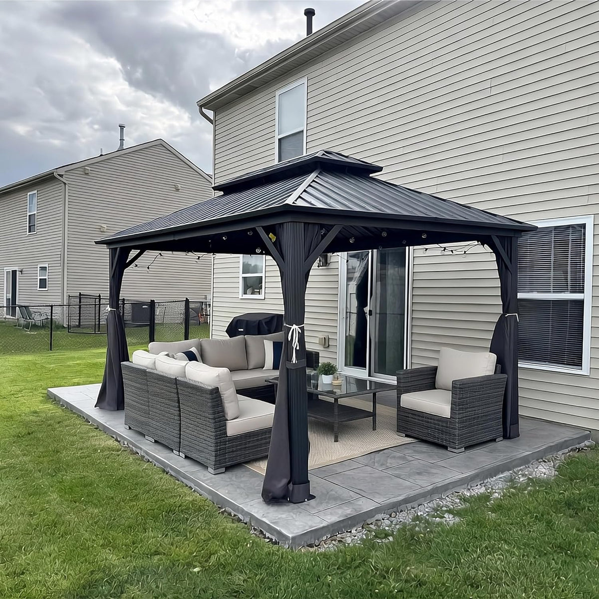PURPLE LEAF Patio Hardtop Gazebo 10' x 14' Aluminum 3.9" Thick Posts, Grey