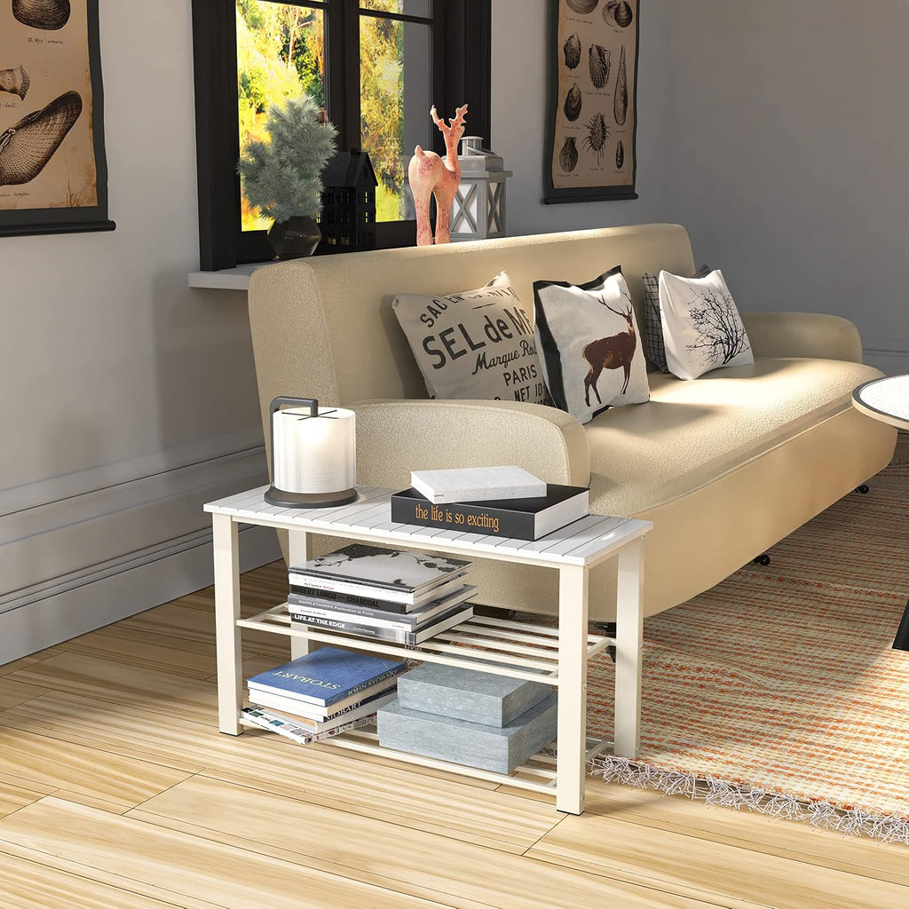 Simple Houseware Wooden Top Shoe Rack Bench for Entryway, White