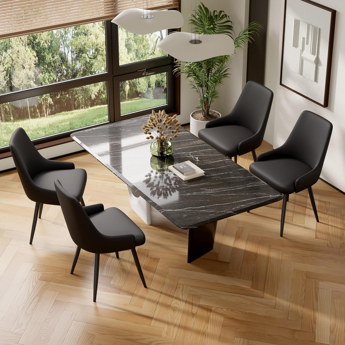 Faux Leather Chairs Set of 4, Waterproof Padded Seat,Black