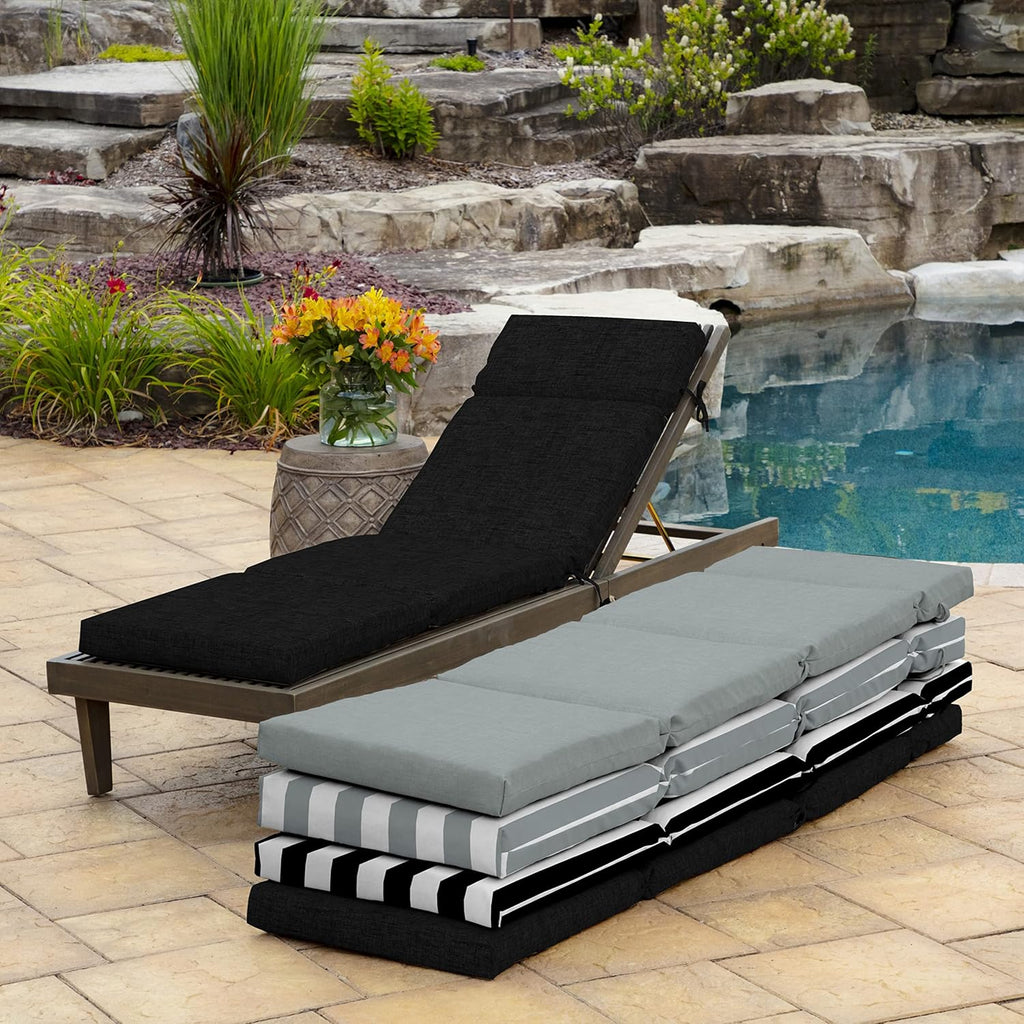 Arden Outdoor Chaise Cushion, 21 in x 72 in, Weather-Proof, Rain-Proof, Fade Resistant Patio Cushion for Chaise Lounger Black Leala