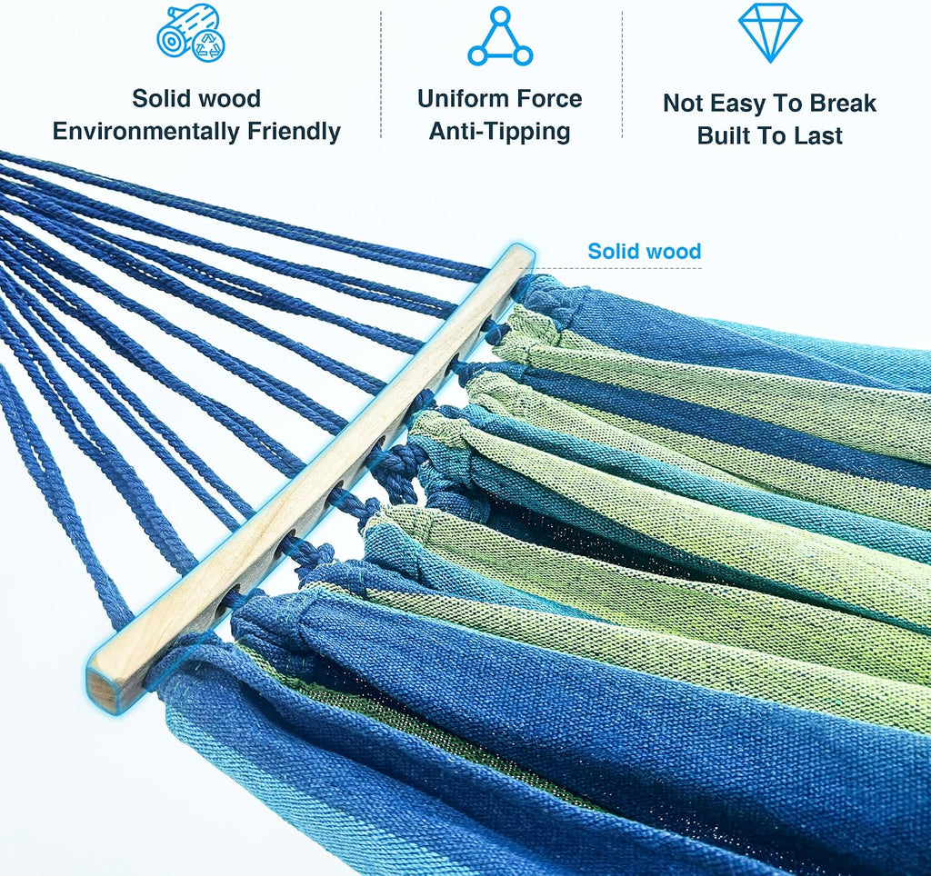 ANAGOO 2 Person Hammock with Stand, 500 lb Indoor Outdoor, Wide Blue