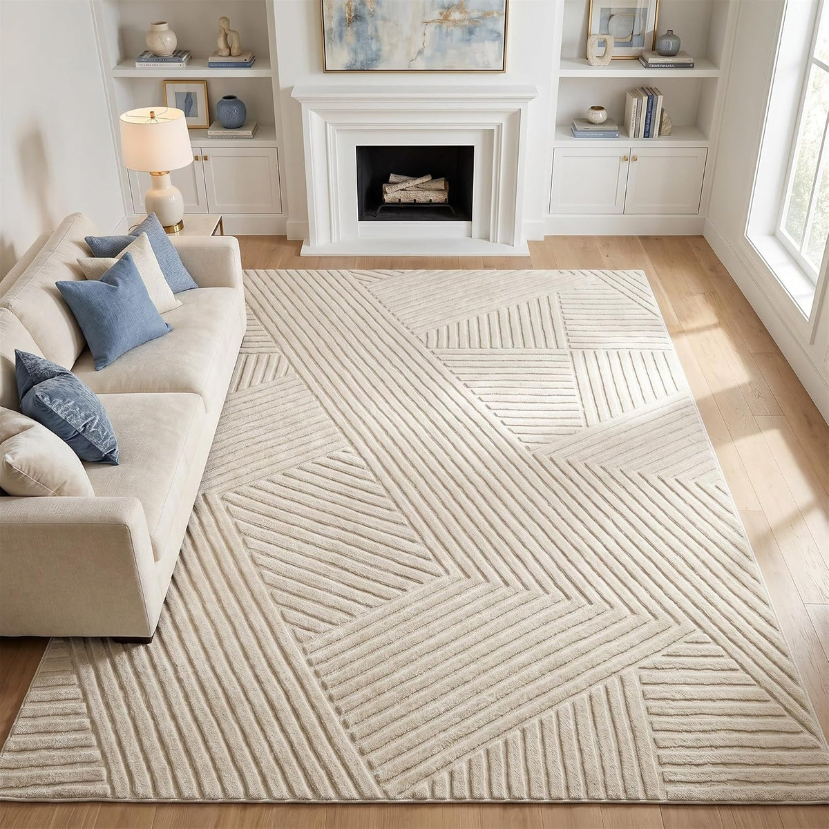 Beige 8x10 Area Rugs for Living Room,Modern Solid Color Washable Rug