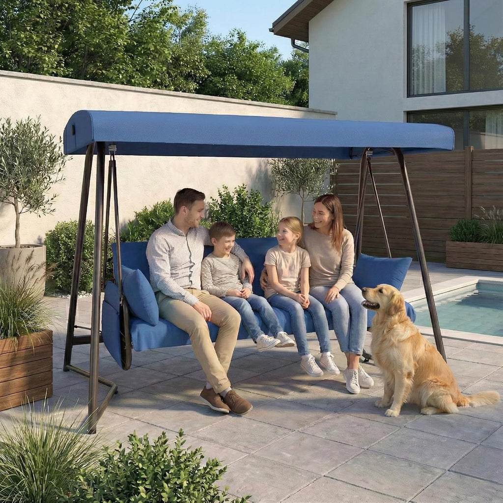 3-4 seat oversized outdoor porch swing with adjustable shown in use