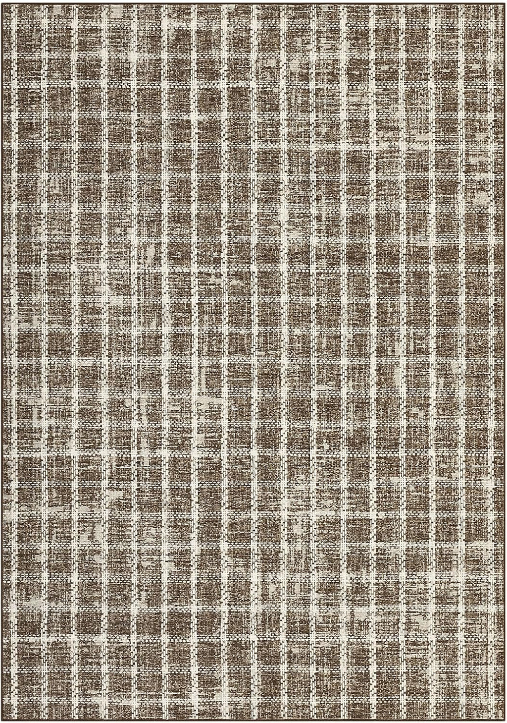 ROYHOME 6x9 Area Rug for Living Room Washable Khaki Brown Checkered Rugs