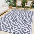 Smiry Outdoor Rug 5x8 ft Waterproof Reversible Boho Mat, White & Grey