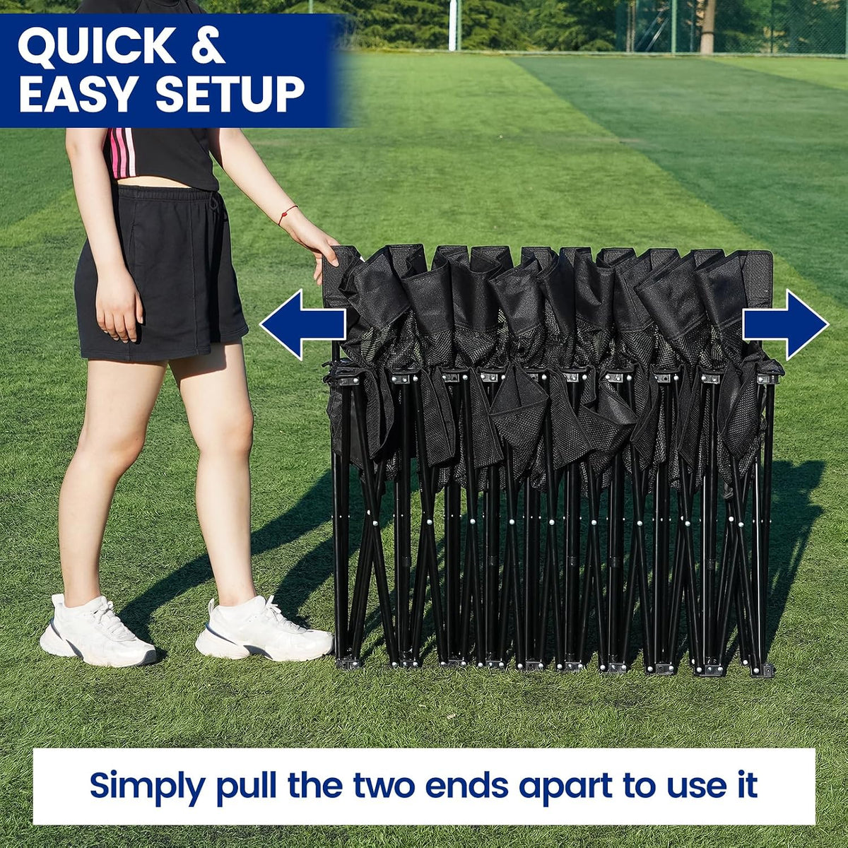 Soccer Bench- Folding Team Bench Soccer 9 Seats with Mesh,Black