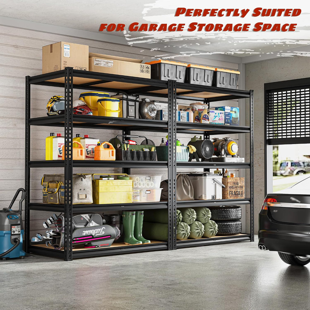 ROOMFAVE Garage Shelving Heavy Duty, 5 Tier,72" H x 35.56" W x 16" D Black