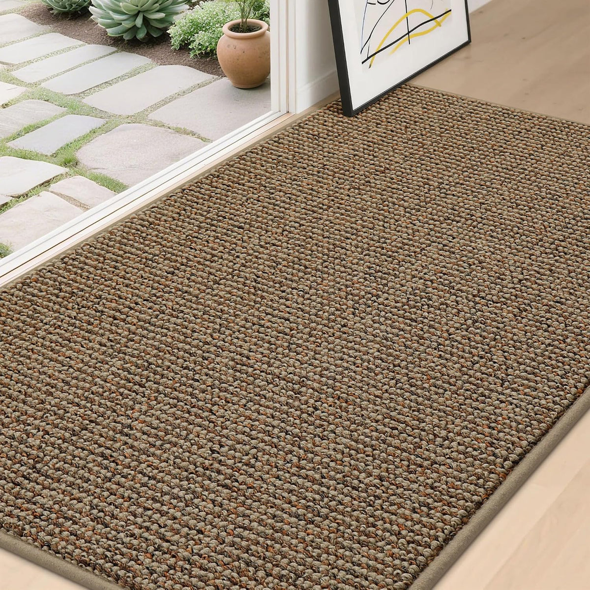 BEQHAUSE Dirt Trapper Door Mat 36" x 60", Non-Slip Washable Doormats, Beige