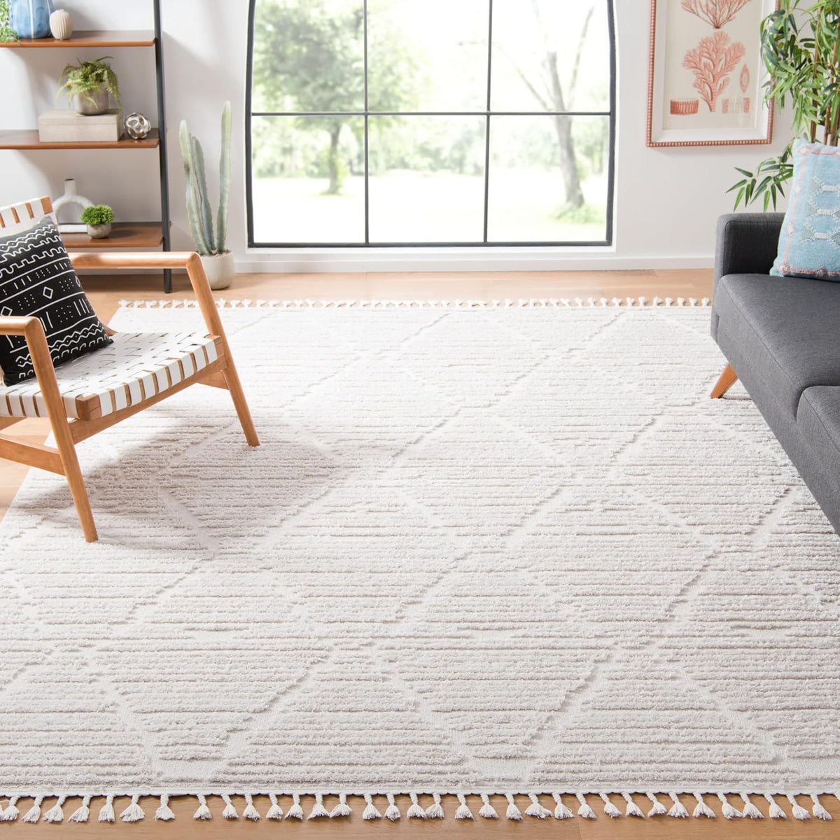 SAFAVIEH Area Rug 10x14 - Marrakesh Collection - Large - Beige, Moroccan Trellis Design with Tassel Detail, Non-Shedding & Easy to Clean, Ideal for Living Room, Bedroom, Dining Space (MRK517C)