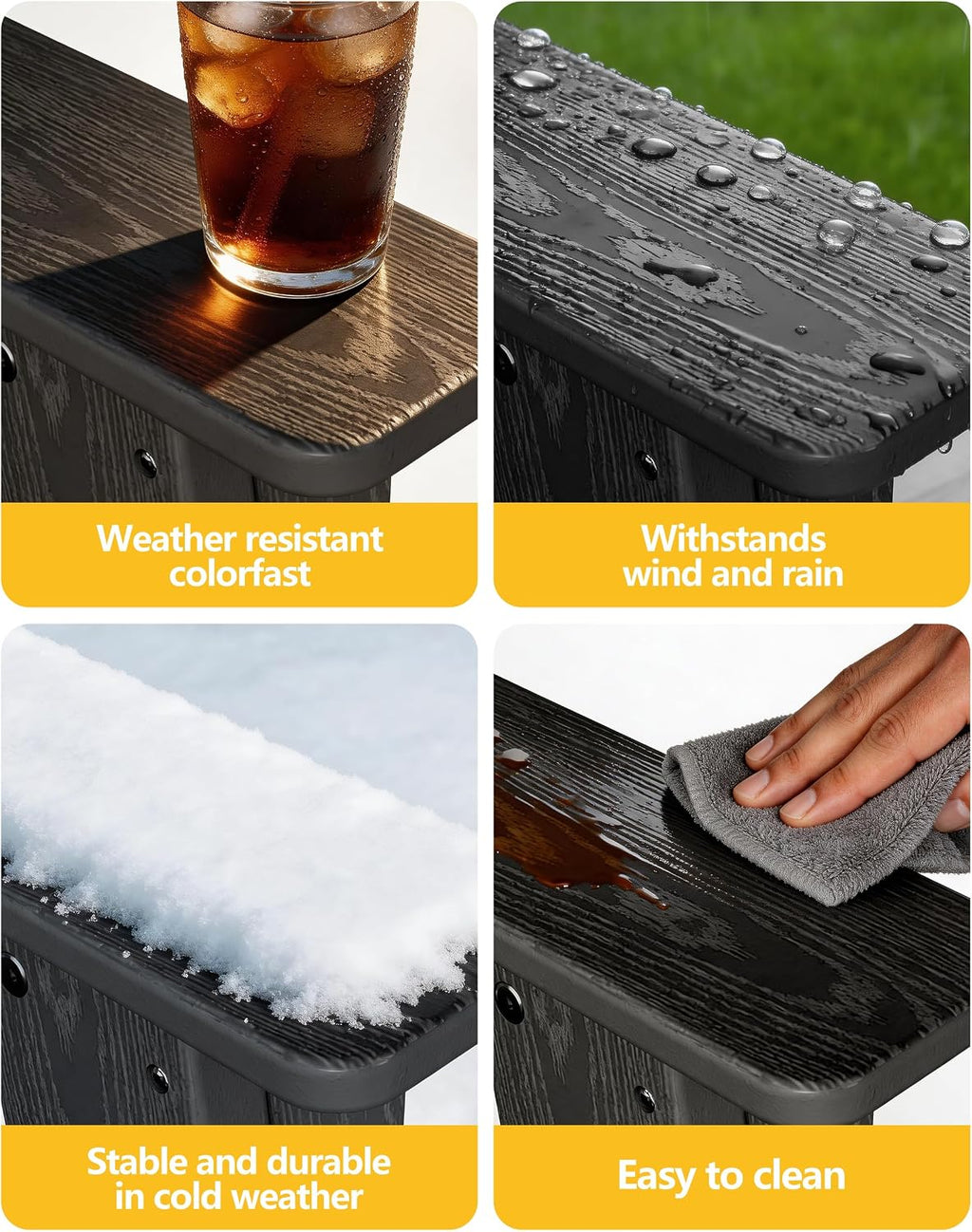 Lightweight Folding Adirondack Chair Set of 4, HDPE, Black