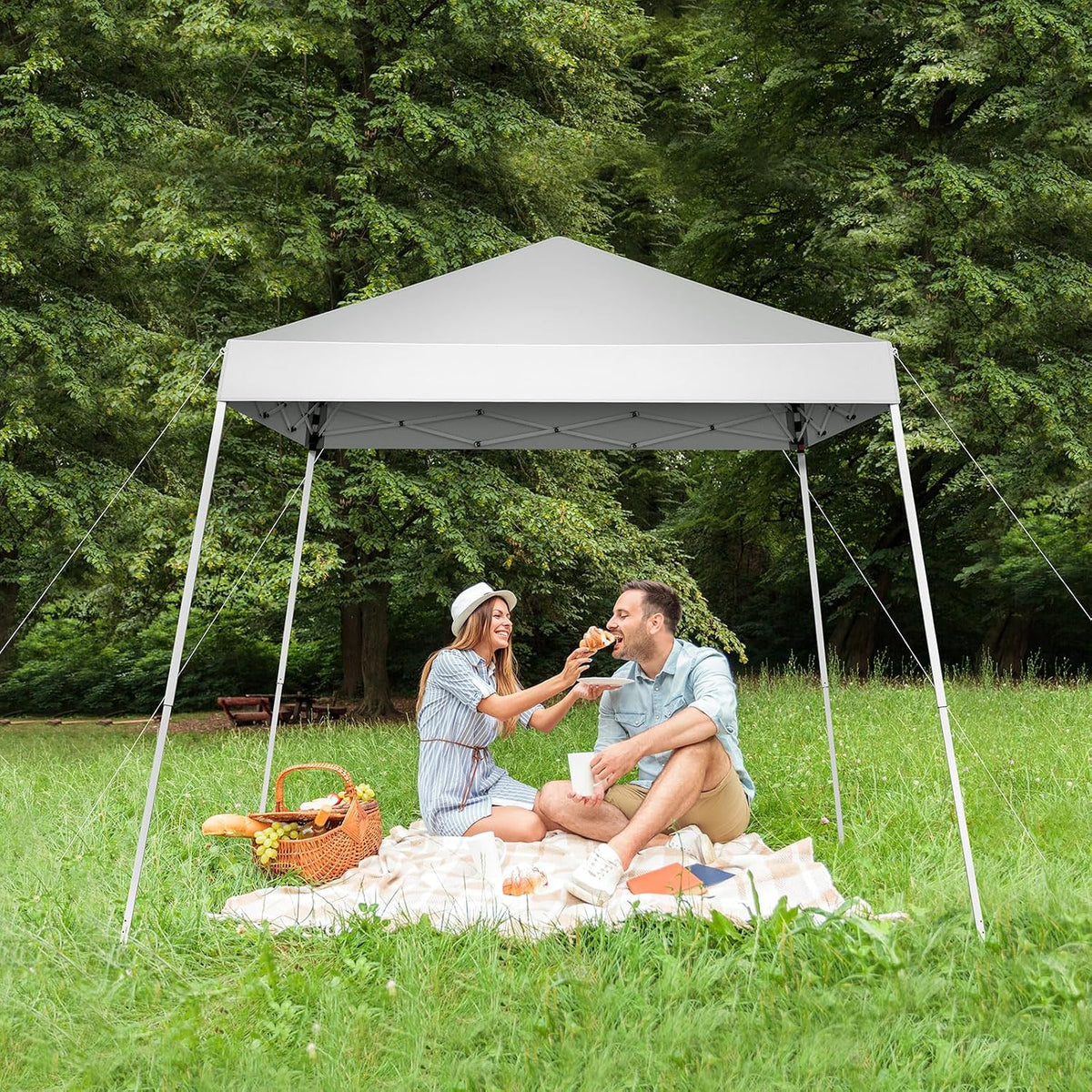 VINGLI 8x8 ft Pop Up Canopy Tent, Easy Up Canopy Event Tent Foldable Portable Canopies for Camping, Patio, Outdoor Gazebo Slant Legs, Outdoor Instant Shelter Canopies with Carry Bag (White)