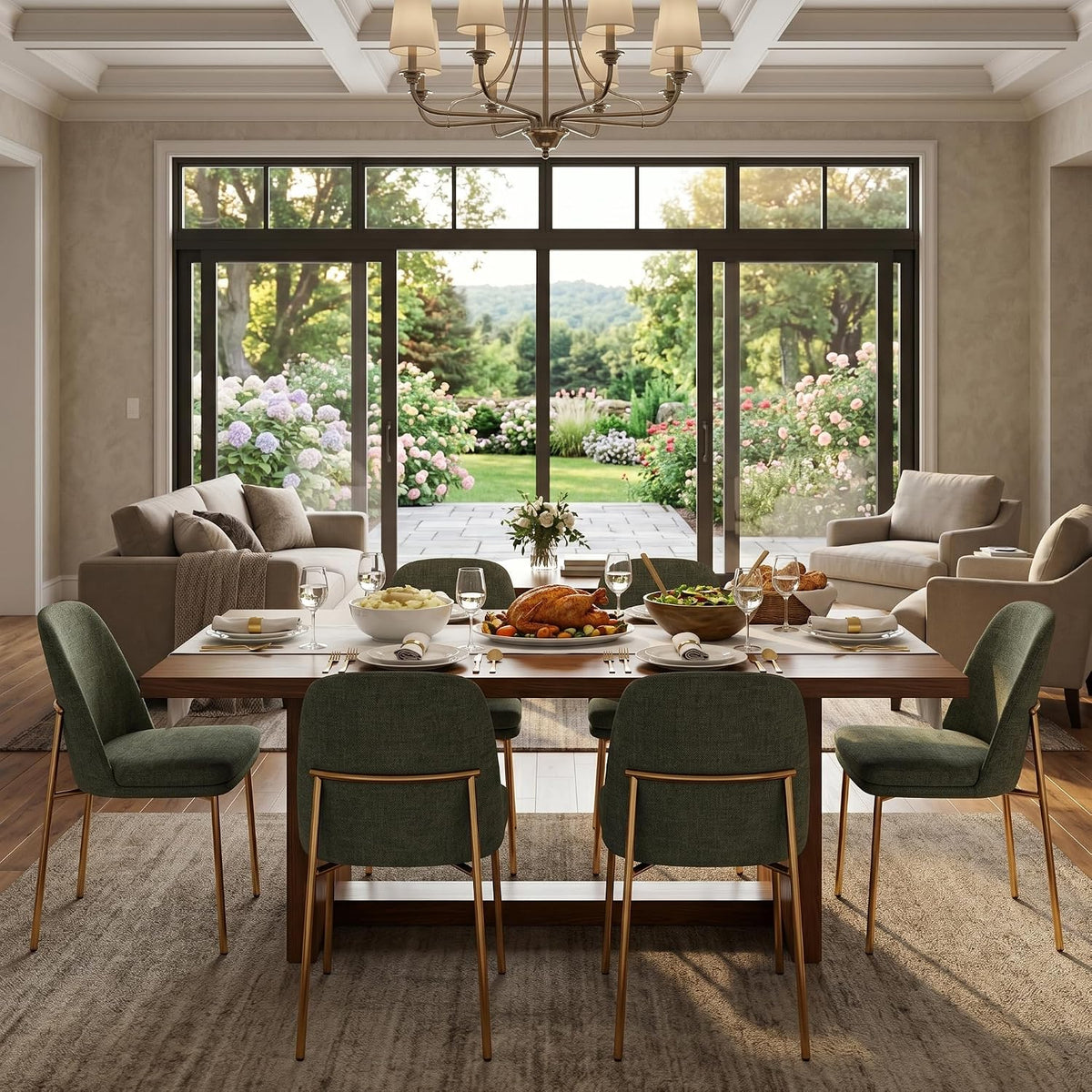 CHITA Modern Dining Chairs Set of 2, Upholstered Dining Chair, Moss Green