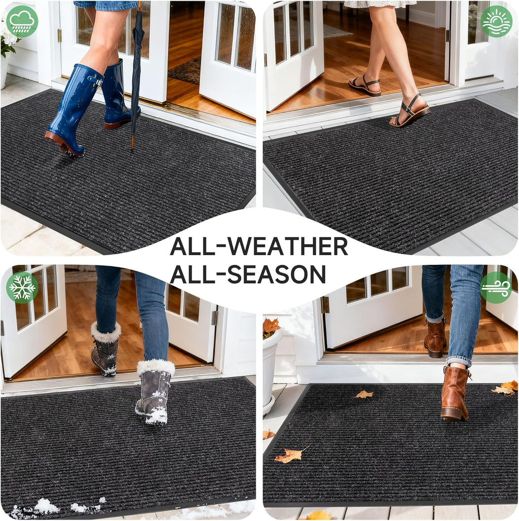 100pointONE Front Door Mat, Heavy Duty Indoor Outdoor Doormat for Entryway, 120" x 36" Low Profile Outdoor Mats for Home Entrance, Stain and Fade Resistant Welcome Mat for High Traffic Area, Black