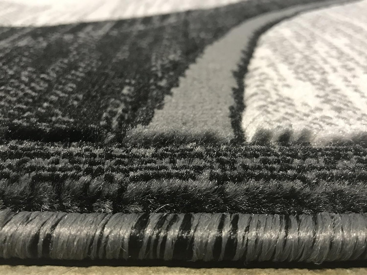 Modern Long Contemporary Runner Rug Grey & Black Design 144 (32 inch X 10 Feet)