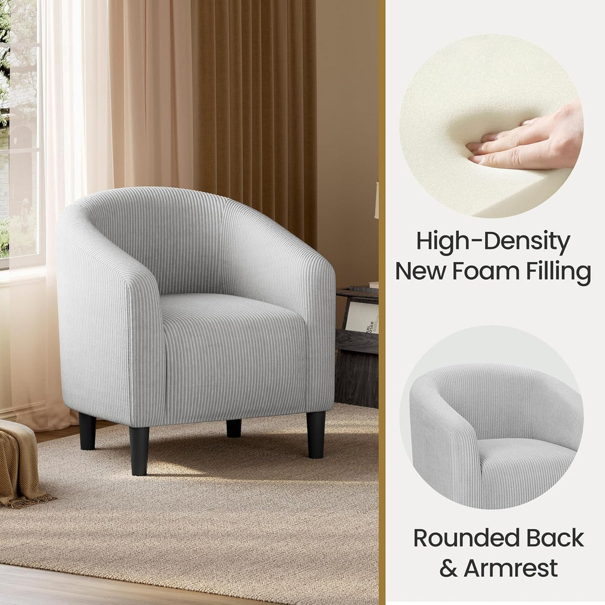 Yaheetech Small 25.5in Wide Corduroy Accent Chair for Bedroom, Light Gray