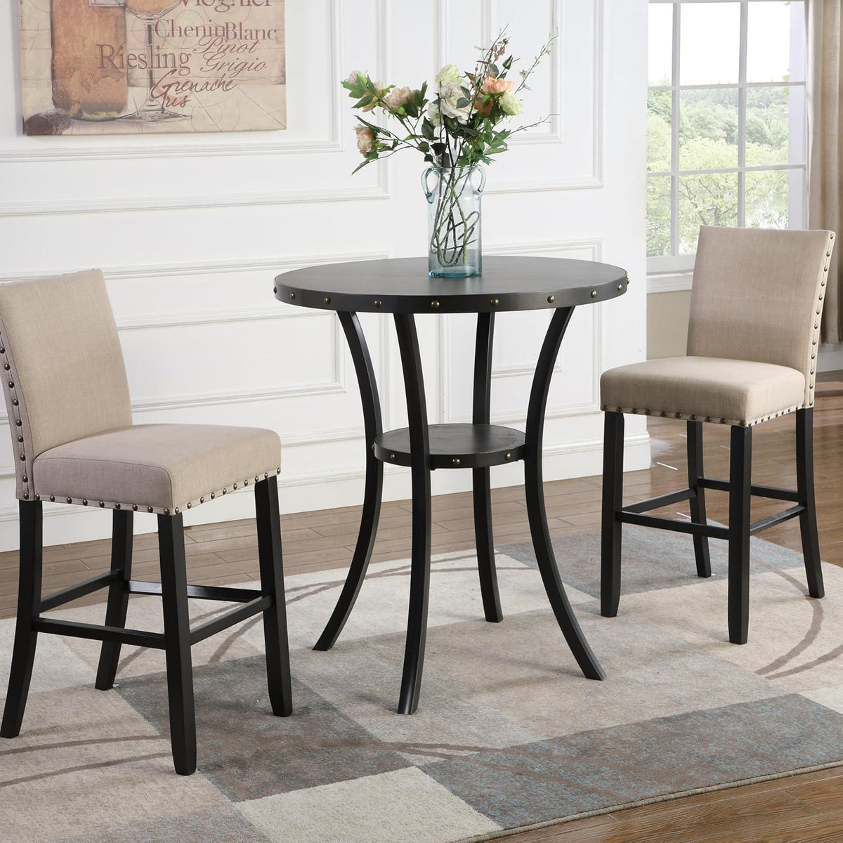 roundhill furniture biony 36" round bar table nail on a desk or shelf