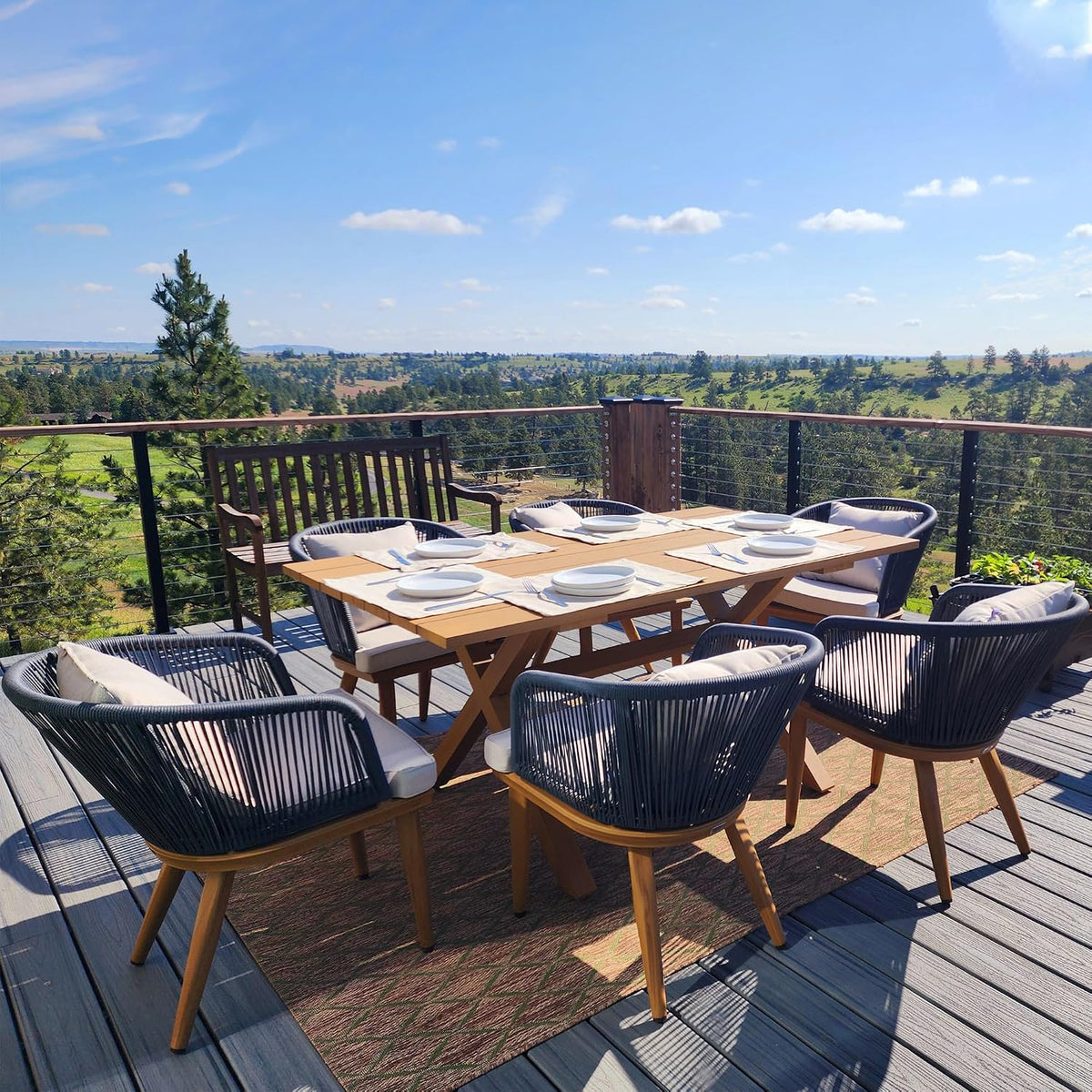PURPLE LEAF 7 Pieces Patio Dining Set Teak-Finish Aluminum Table and Chairs