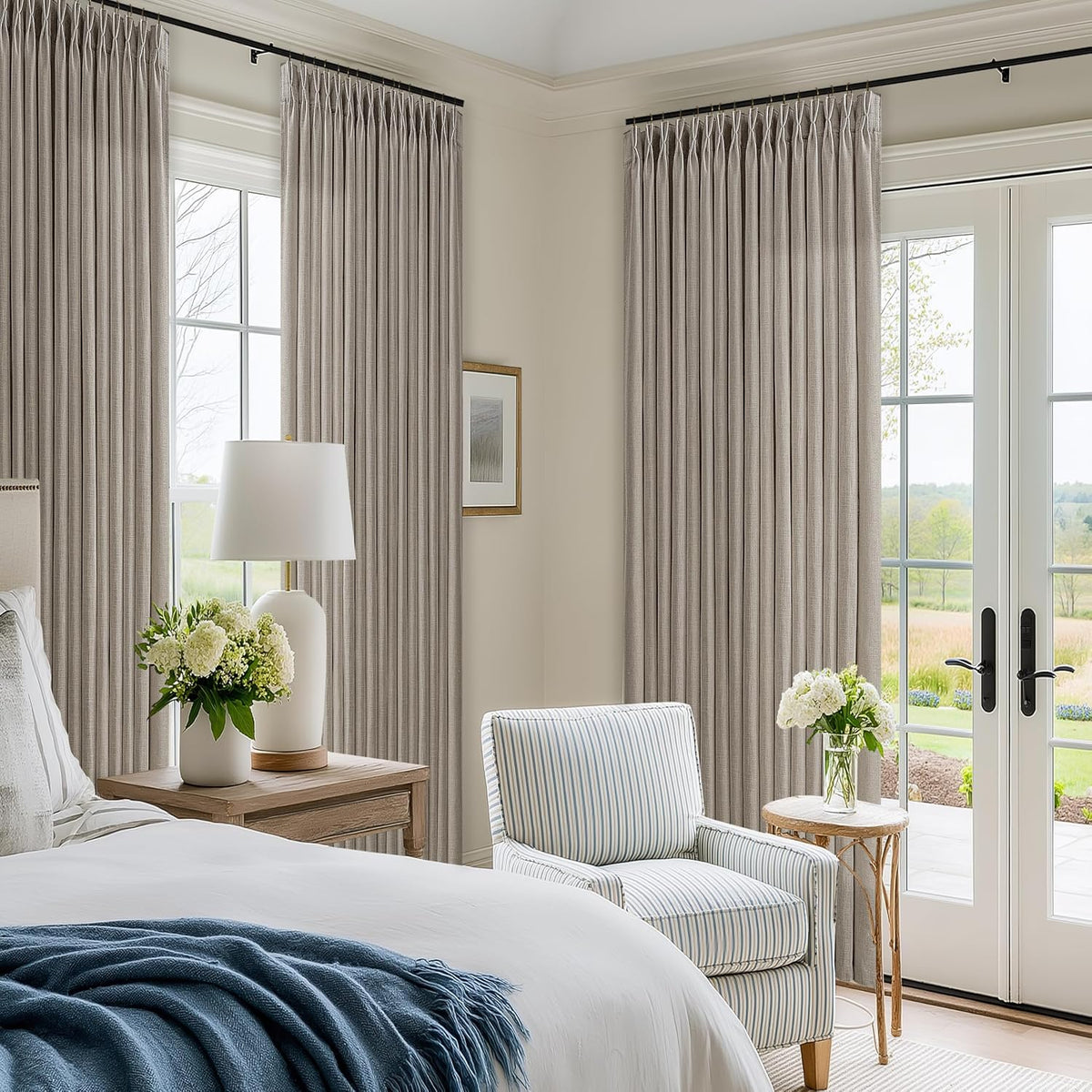 Taupe Pleated Linen Light Filtering Curtains 102 Inches Long 50 Inch Wide