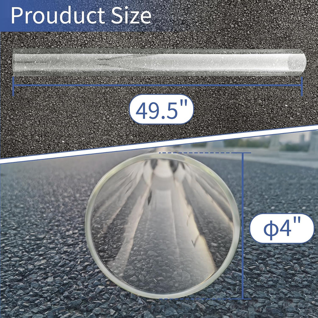 Patio Heater Glass Tube Replacement, 49.5" Tall 4" Diameter, Glass Tube Patio Heater with Ring, Fits 4-Sided Patio Heaters, Compatible with Hiland, Fire Sense, and more