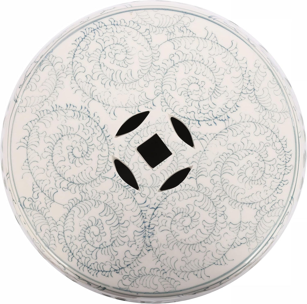 JONATHAN Y Double Happiness Ceramic Garden Stool 18" Table, Gray Blue/White
