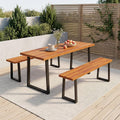 Tangkula Acacia Wood Outdoor Bench, 2-Person Backless Patio Dining Bench