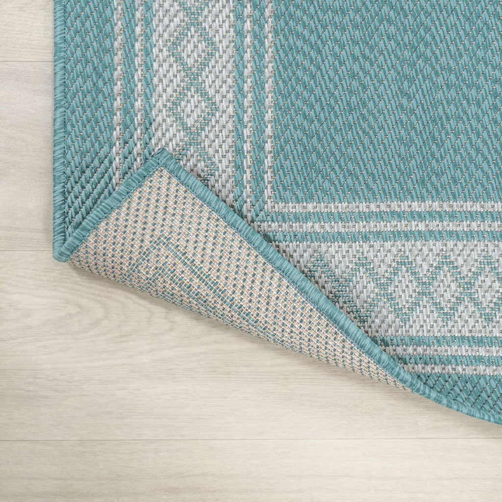JONATHAN Y Diamond Border Indoor Outdoor Area Rug 3X5 Aqua/Light Gray, Lucia Classic for Backyard, Patio, Porch, Easy-Cleaning, High Traffic, Pet-Friendly, Non-Shedding (SMB207D-3)