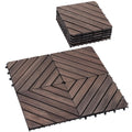 PrimeZone 9 PCS Solid Acacia Wood Interlocking Patio Deck Tiles Outdoor