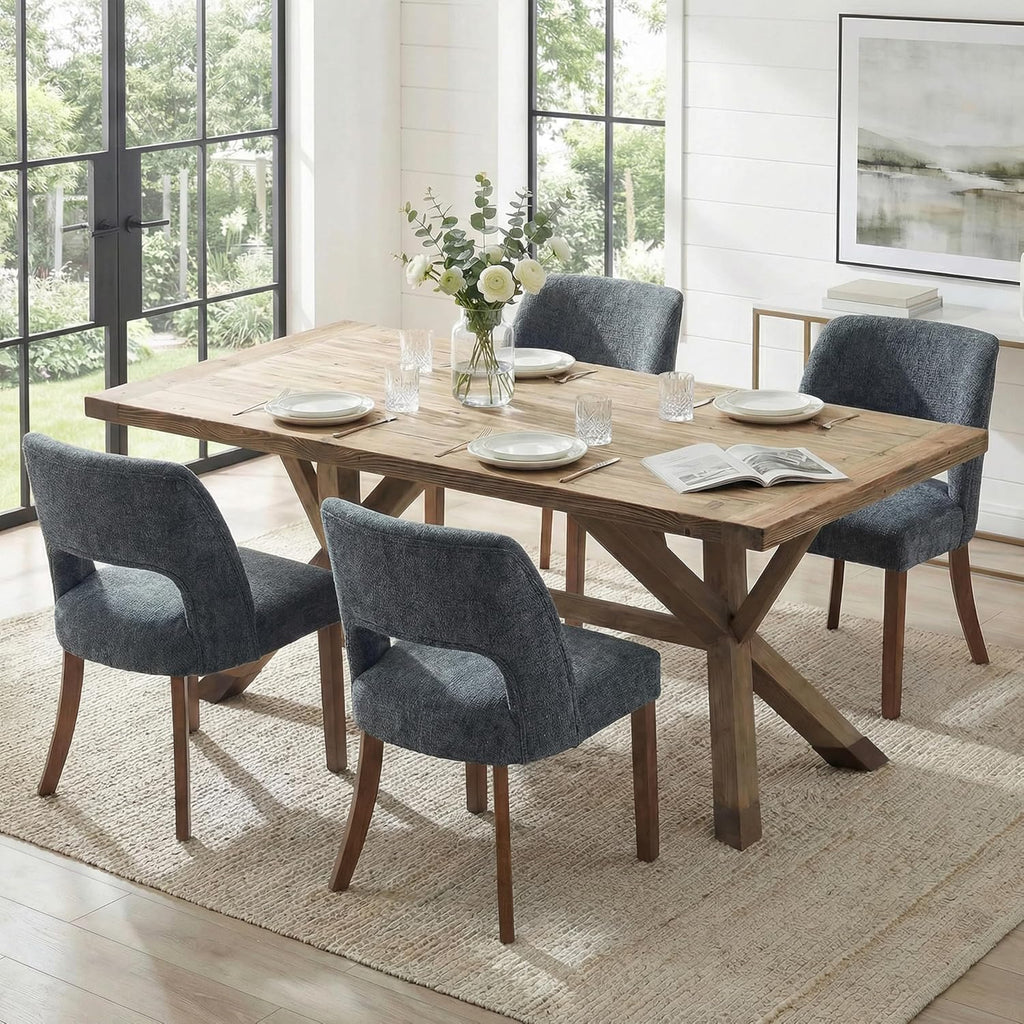 keoni Wooden Dining Chairs Set of 2 with Rubberwood Legs and Open Back
