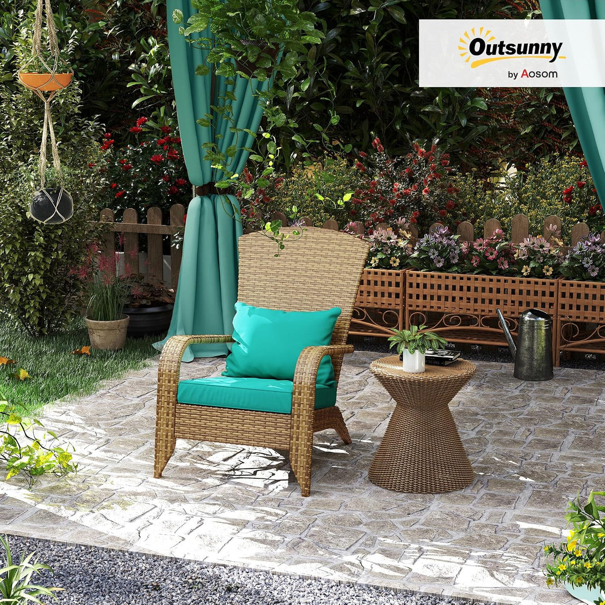 Outsunny Patio Wicker Adirondack Chair Outdoor Sky Blue