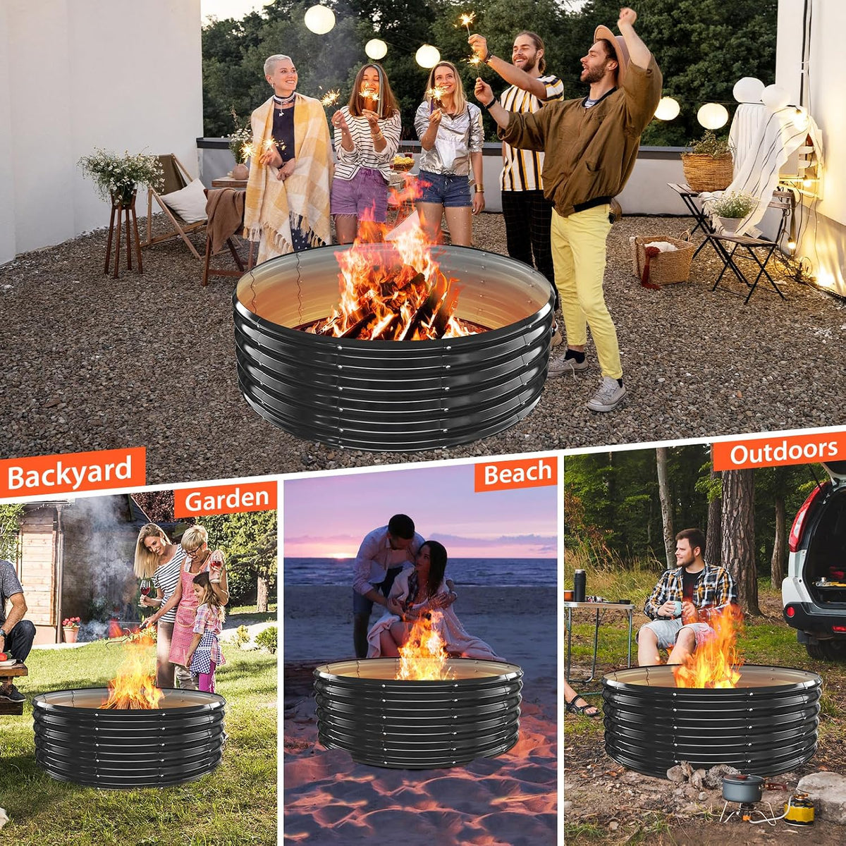 17In Tall 48 Inch Diameter Round Galvanized Fire Pit Ring/Fire Ring Black