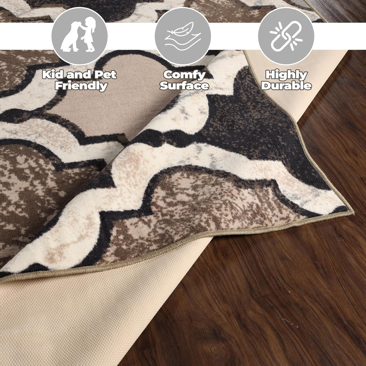 Superior Indoor Washable Rugs, Oversize Area Rug, 12'x15', B Ivory