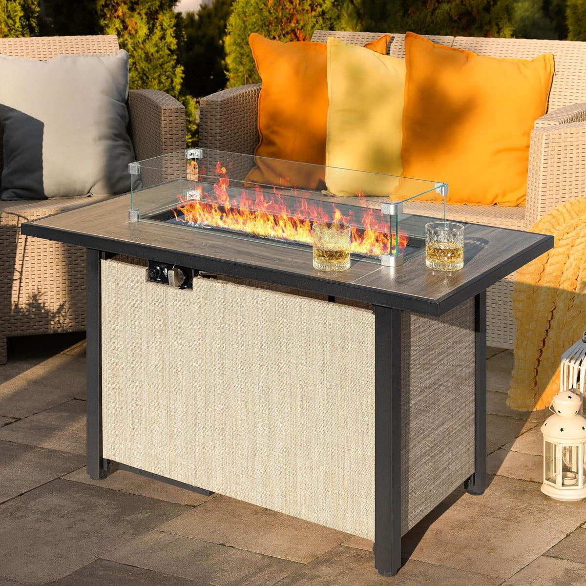 Nuu Garden Tempered Glass Wind Guard for Rectangular Fire Pit Table 29 x 10 x 6 Inch Durable Transparent Flame Shield with Aluminum Alloy Brackets