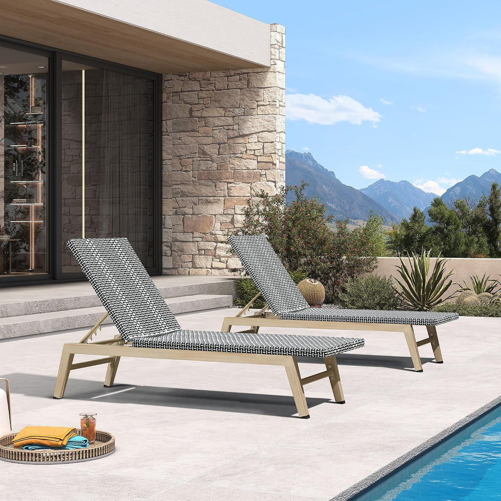 PURPLE LEAF Oversize Outdoor Chaise Lounge Set of 2 Champagne Frame, Black