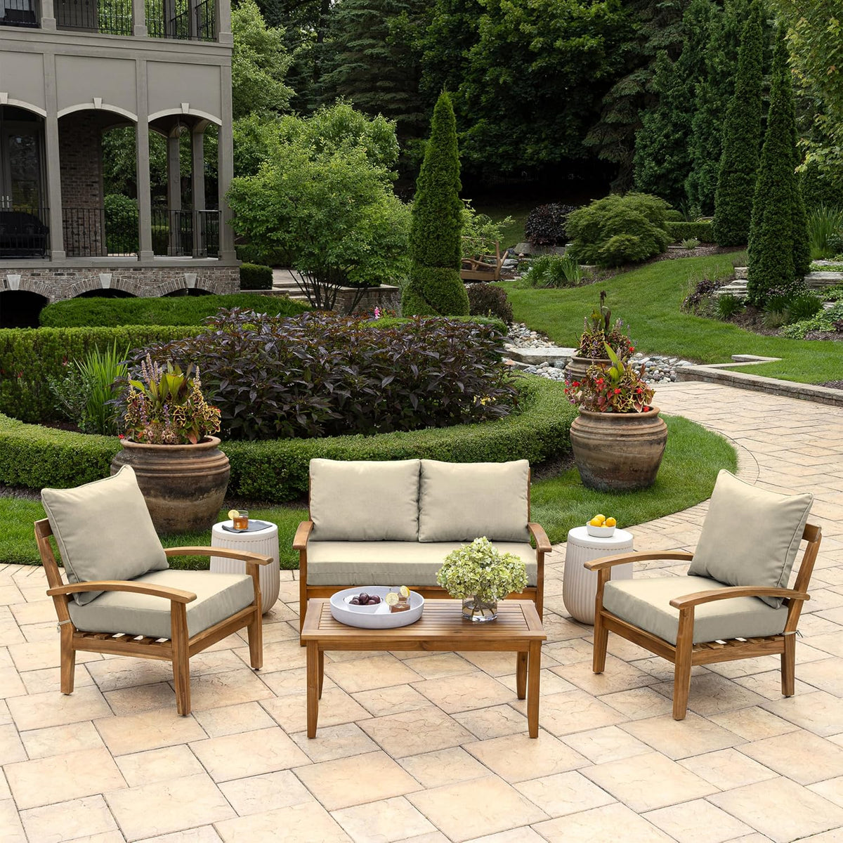 Arden Outdoor Loveseat Cushion Set, 48 x 24, Water Repellent, Fade Resistant, Cushion Set for Couch, Bench, and Swing, Tan Leala