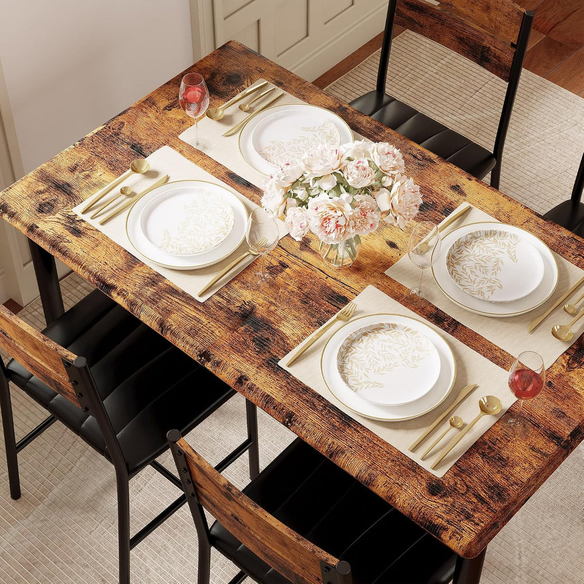 IRONCK Dining Table Set for 4, Rustic Brown