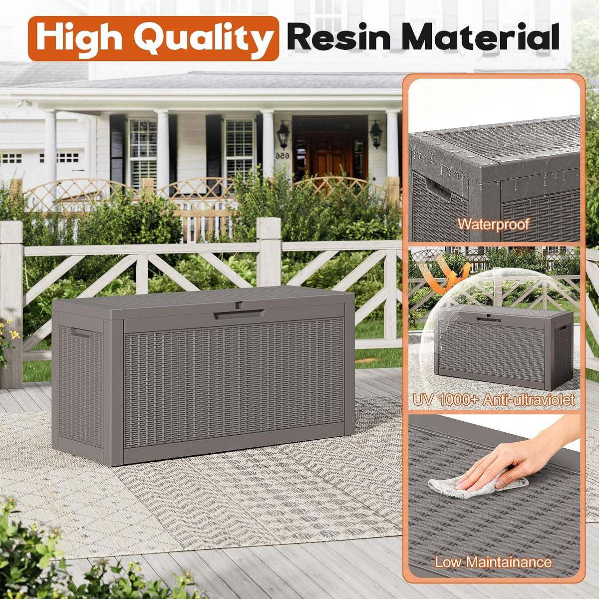 Outdoor Deck Storage Box, Waterproof,Grey,72 Gallon