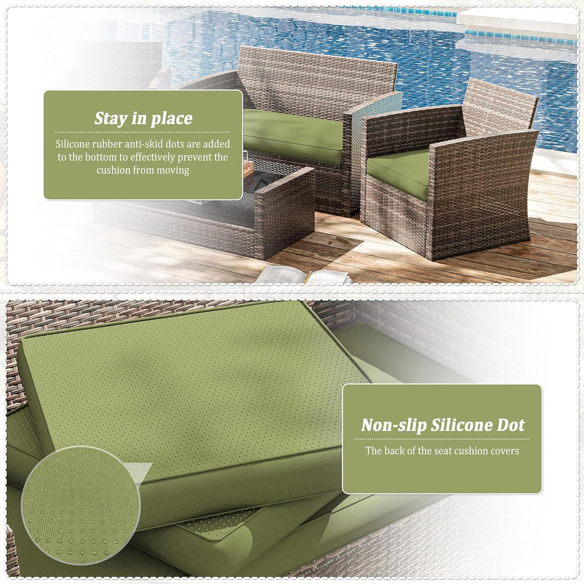 3 Pcs Outdoor Cushion Covers, Patio Cushion Covers Replacement Fit for 4-Seater Wicker Rattan Patio Set Chair Couch,36×18×2,18×18×2, Covers Only, Light Green