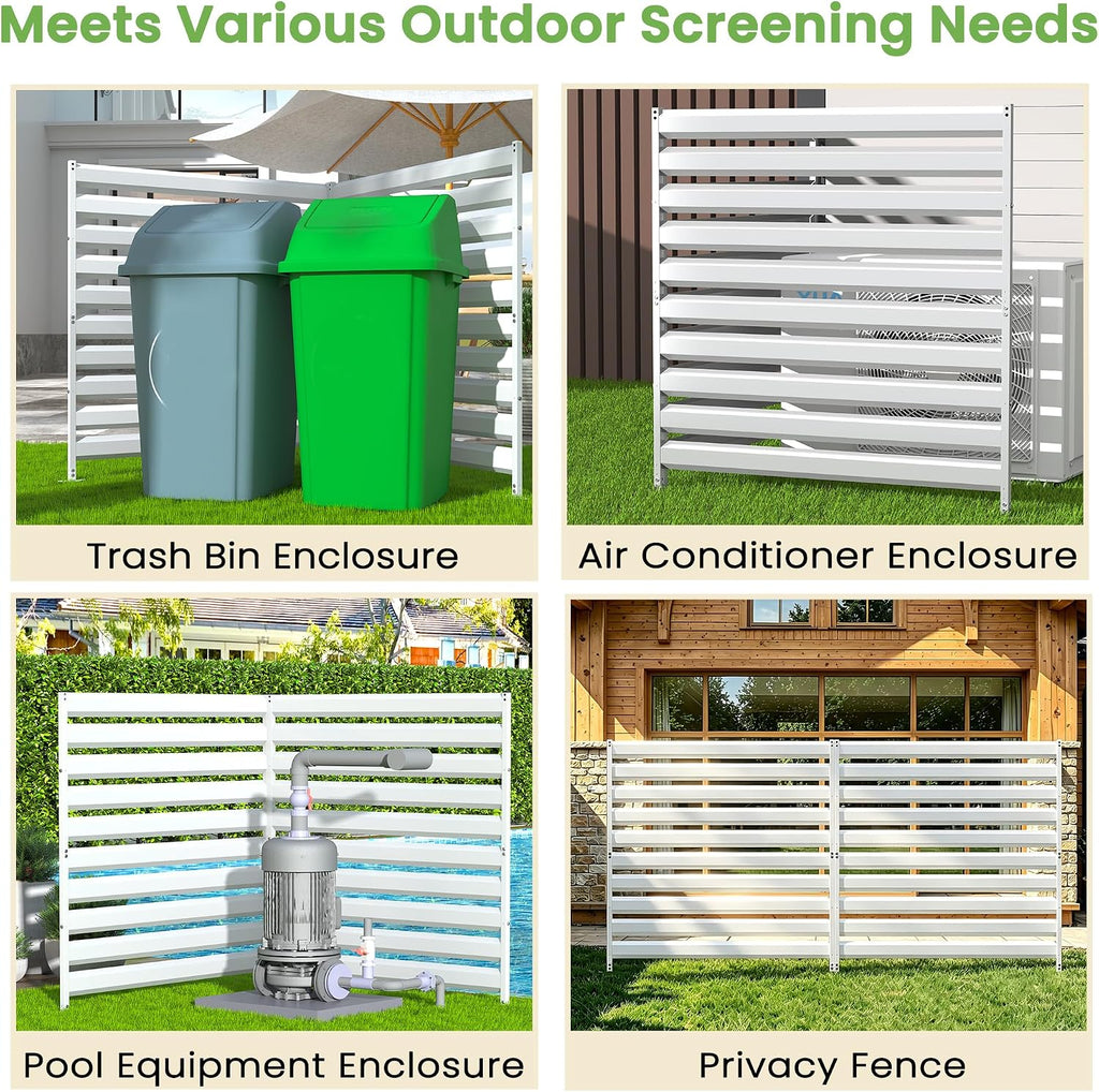 Metal Privacy Fence Screen, 42" H×38" W (3 Panels) No-Dig Air Conditioner Fence, Rustproof Trash Can Hider, Pool Equipment Enclosure for Decorative Garden, Patio, Backyard-White