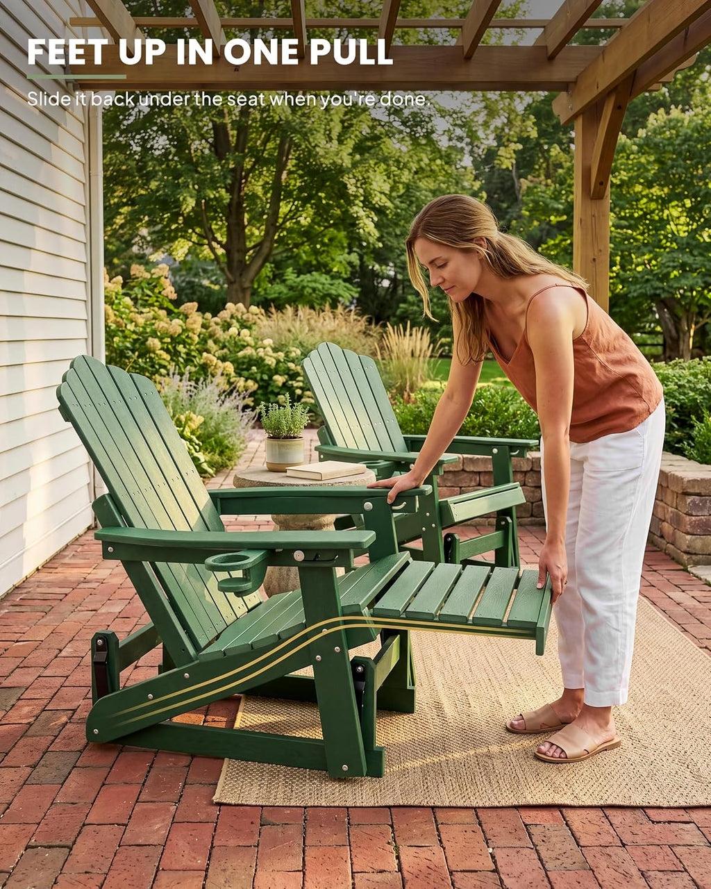 Adirondack Glider Chair Set of 2, Retractable Ottoman & Adjustable Backrest