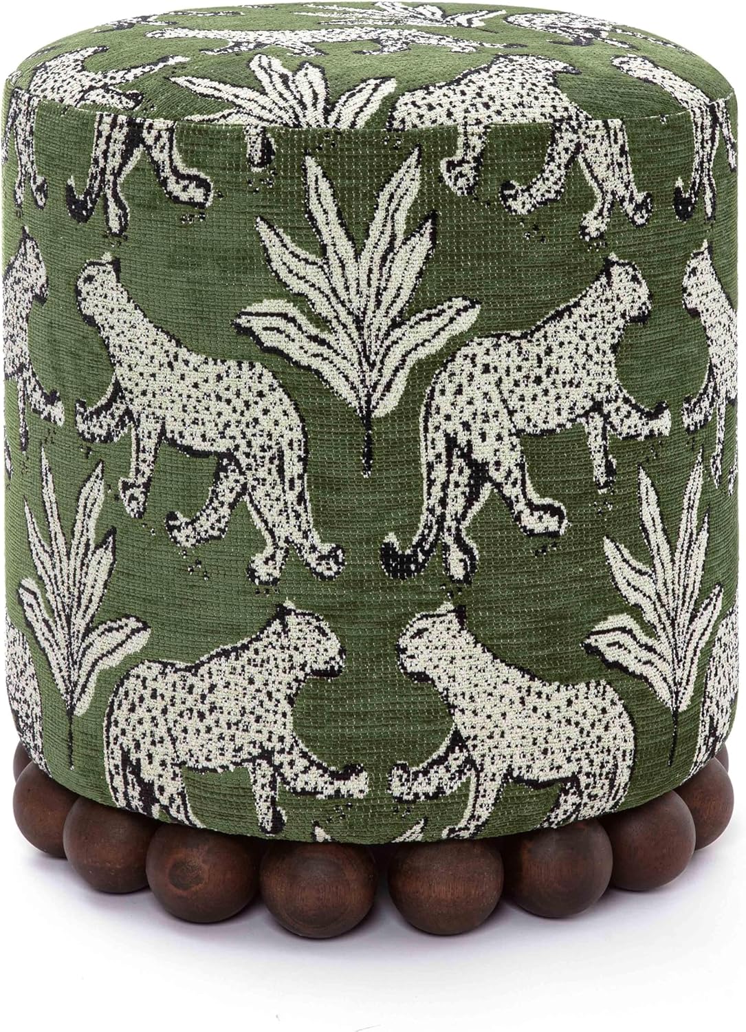 Tov Furniture Dex Olive Green Leopard Jacquard Ottoman