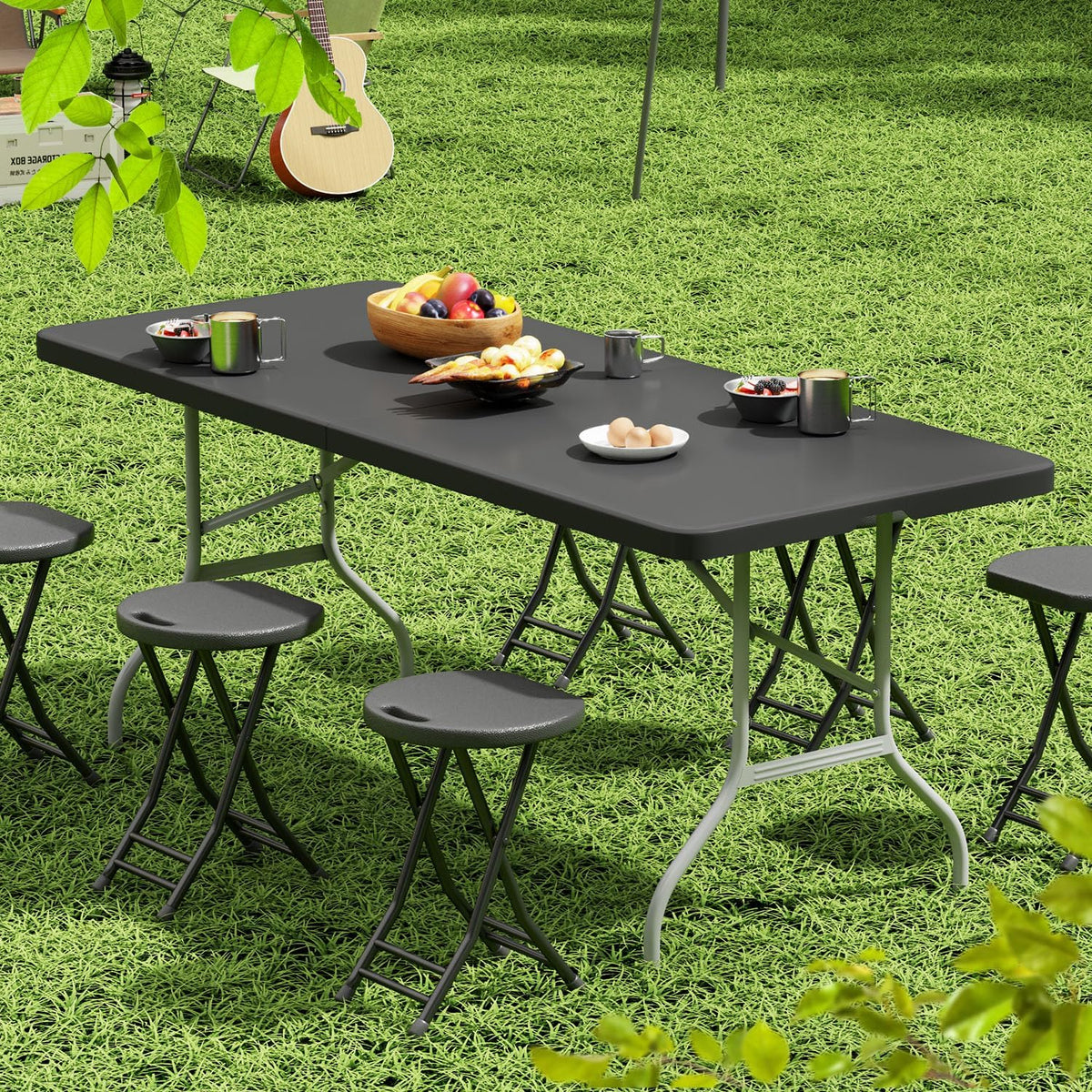 OS MOTOR 4ft Folding Table with Carry Handle, 48 Inch, Black