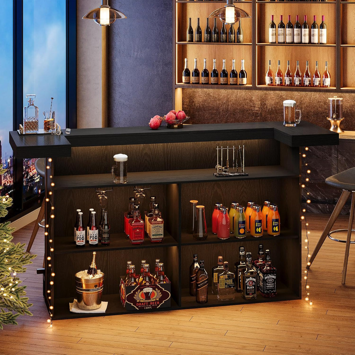 Tribesigns 4-Tier Bar Table, 70.9-Inch Large Home Bar Unit, Black